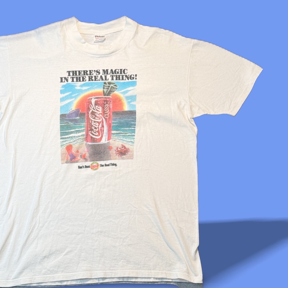Vintage Stedman Coca Cola T Shirt Single Stitch The Real Thing 1989 USA Large